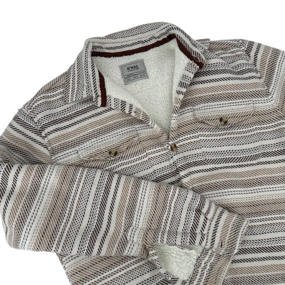 Nomad by Craft + Flow Mens Sherpa Lined Shirt Shacket Brown Tan Striped Size M